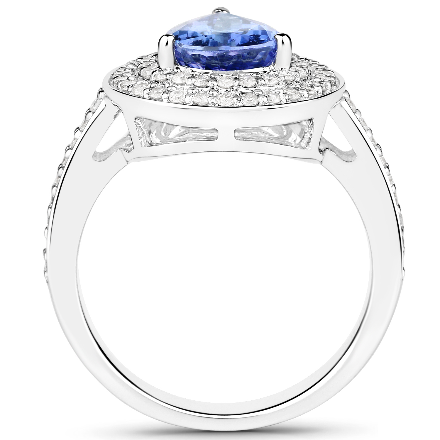 14K White Gold 2.48 Carat Genuine Tanzanite and White Diamond Ring