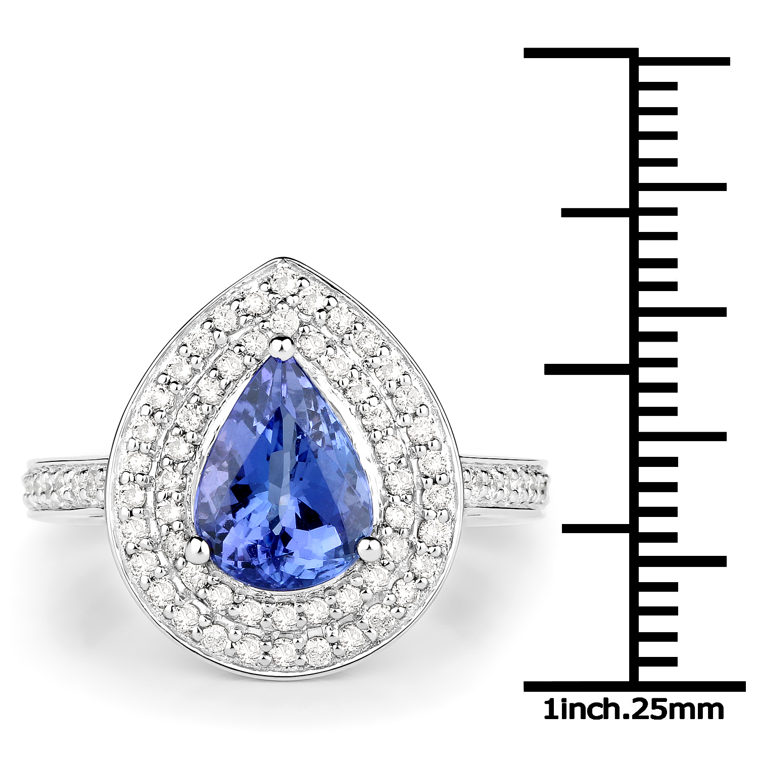 14K White Gold 2.48 Carat Genuine Tanzanite and White Diamond Ring