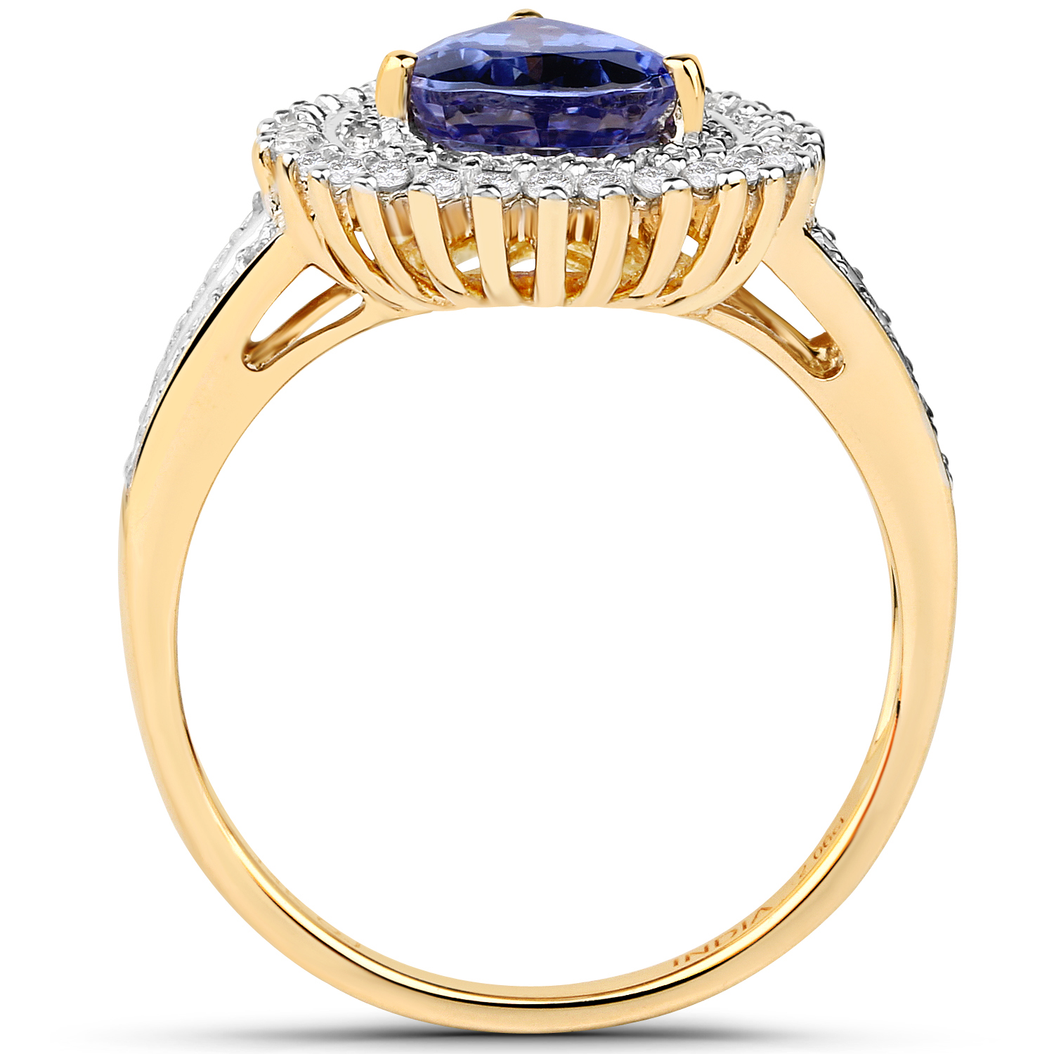 14K Yellow Gold 2.60 Carat Genuine Tanzanite and White Diamond Ring