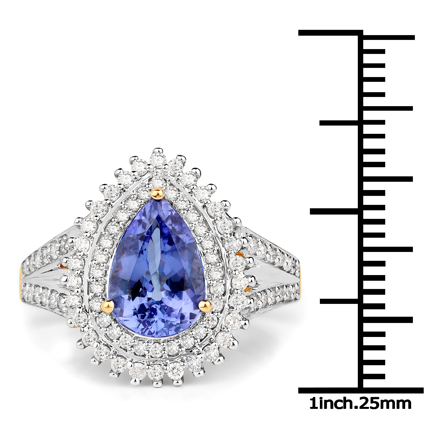 14K Yellow Gold 2.60 Carat Genuine Tanzanite and White Diamond Ring