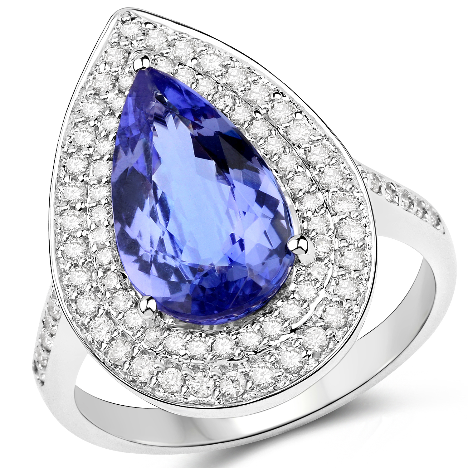 14K White Gold 3.42 Carat Genuine Tanzanite and White Diamond Ring