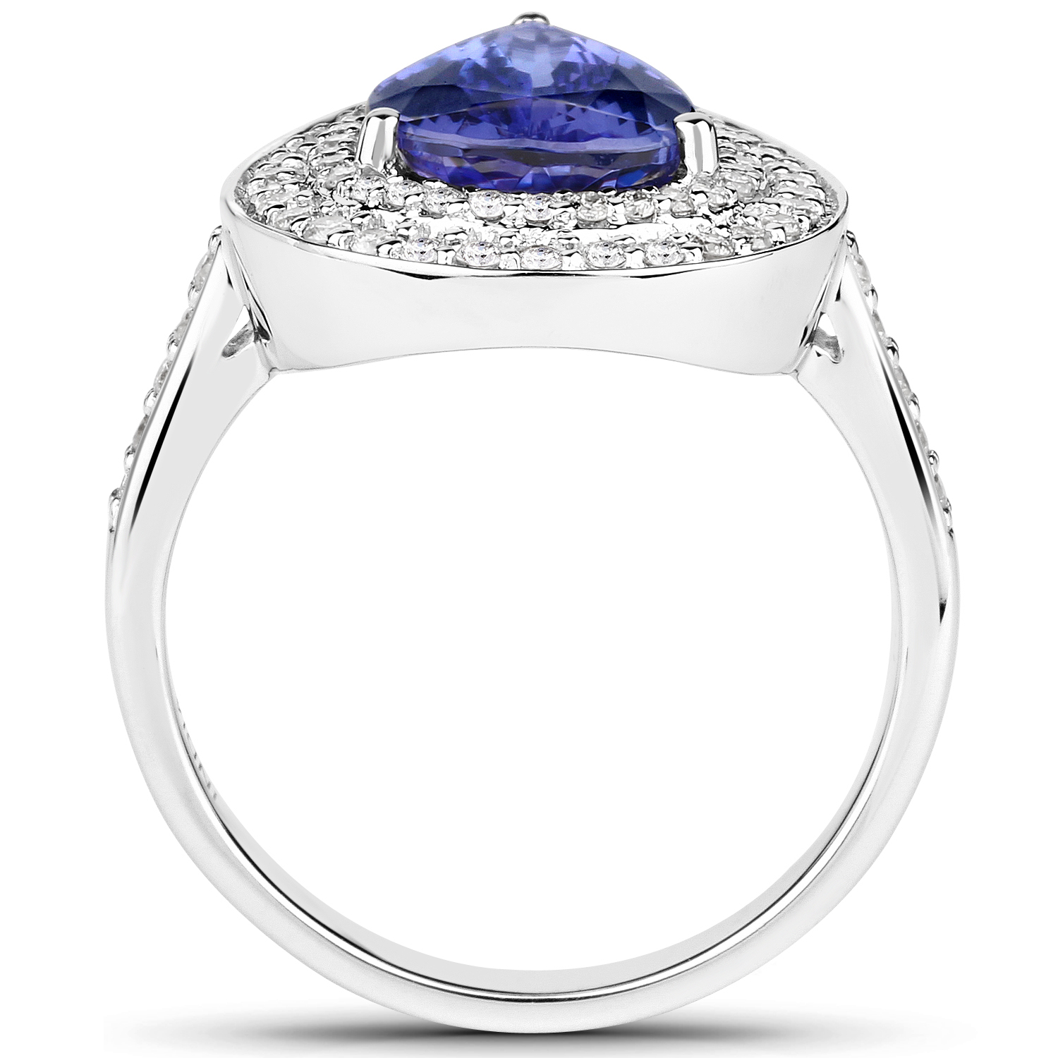 14K White Gold 3.42 Carat Genuine Tanzanite and White Diamond Ring