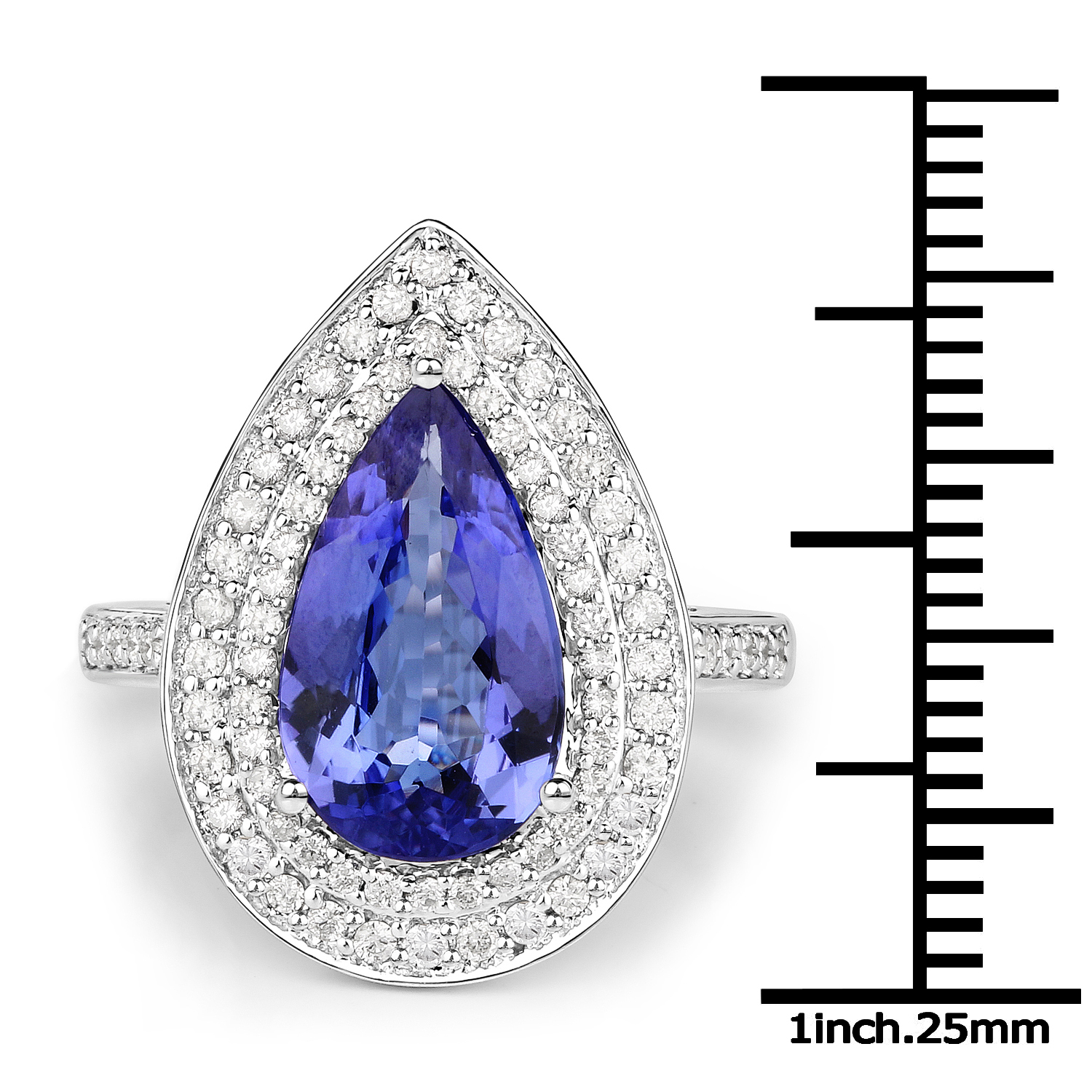 14K White Gold 3.42 Carat Genuine Tanzanite and White Diamond Ring