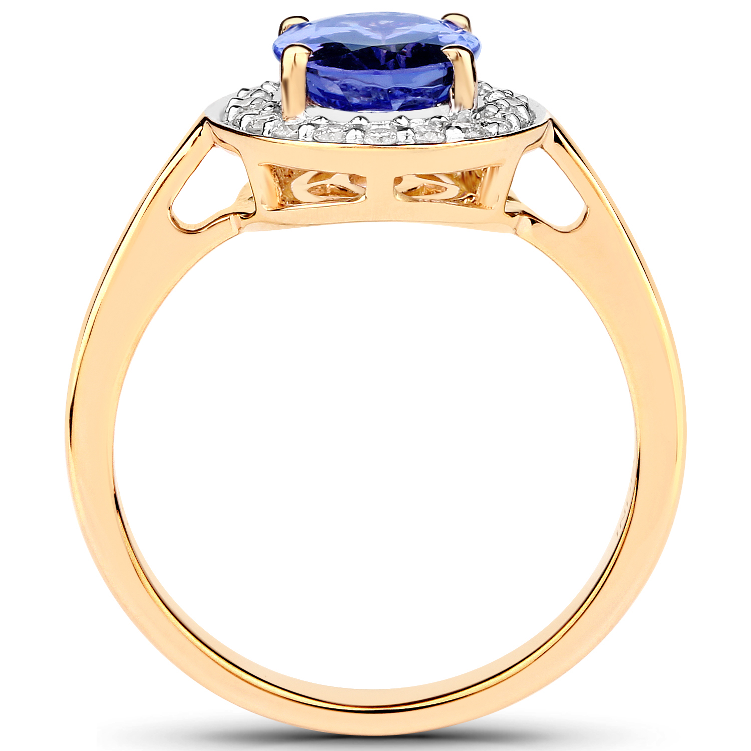 14K Yellow Gold 2.20 Carat Genuine Tanzanite and White Diamond Ring