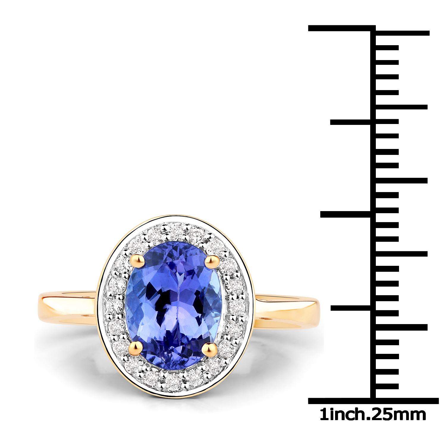 14K Yellow Gold 2.20 Carat Genuine Tanzanite and White Diamond Ring