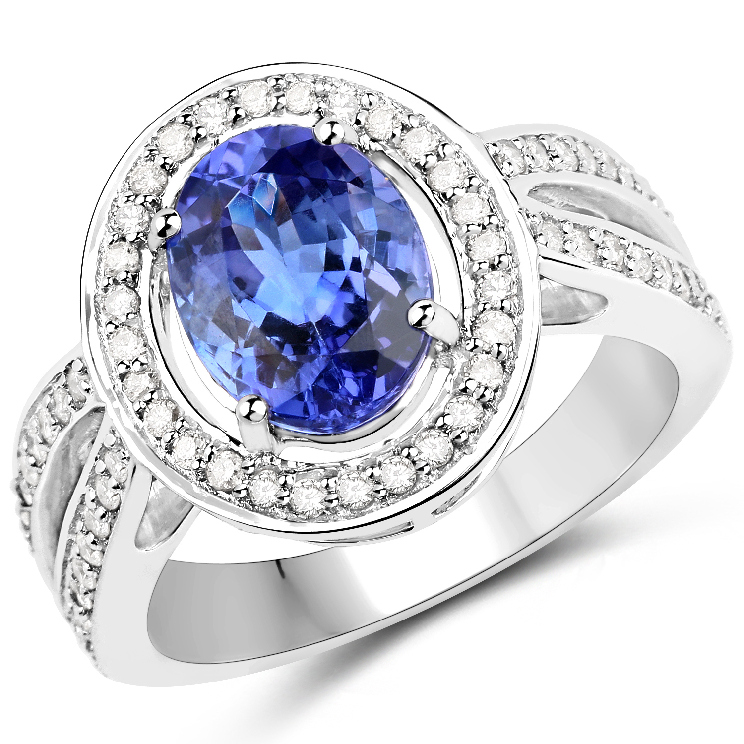 14K White Gold 3.17 Carat Genuine Tanzanite and White Diamond Ring