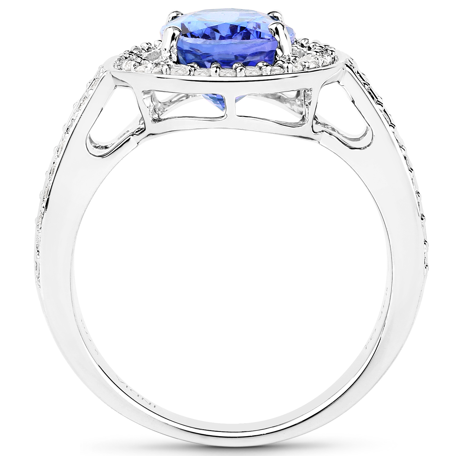 14K White Gold 3.17 Carat Genuine Tanzanite and White Diamond Ring