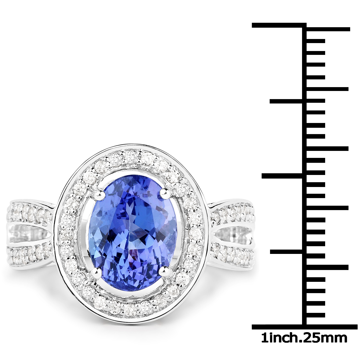 14K White Gold 3.17 Carat Genuine Tanzanite and White Diamond Ring
