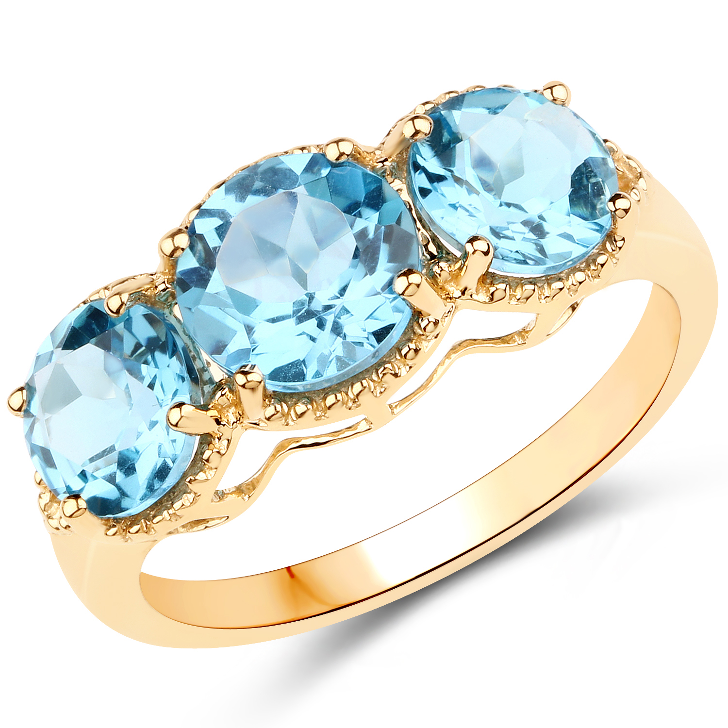 3.55 Carat Genuine Swiss Blue Topaz 18K Yellow Gold Ring