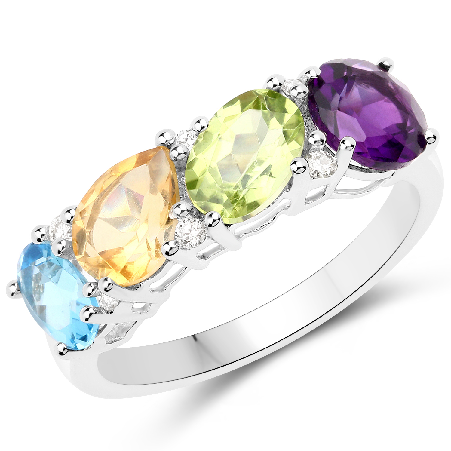 2.69 Carat Genuine Multi Stones 18K White Gold Ring