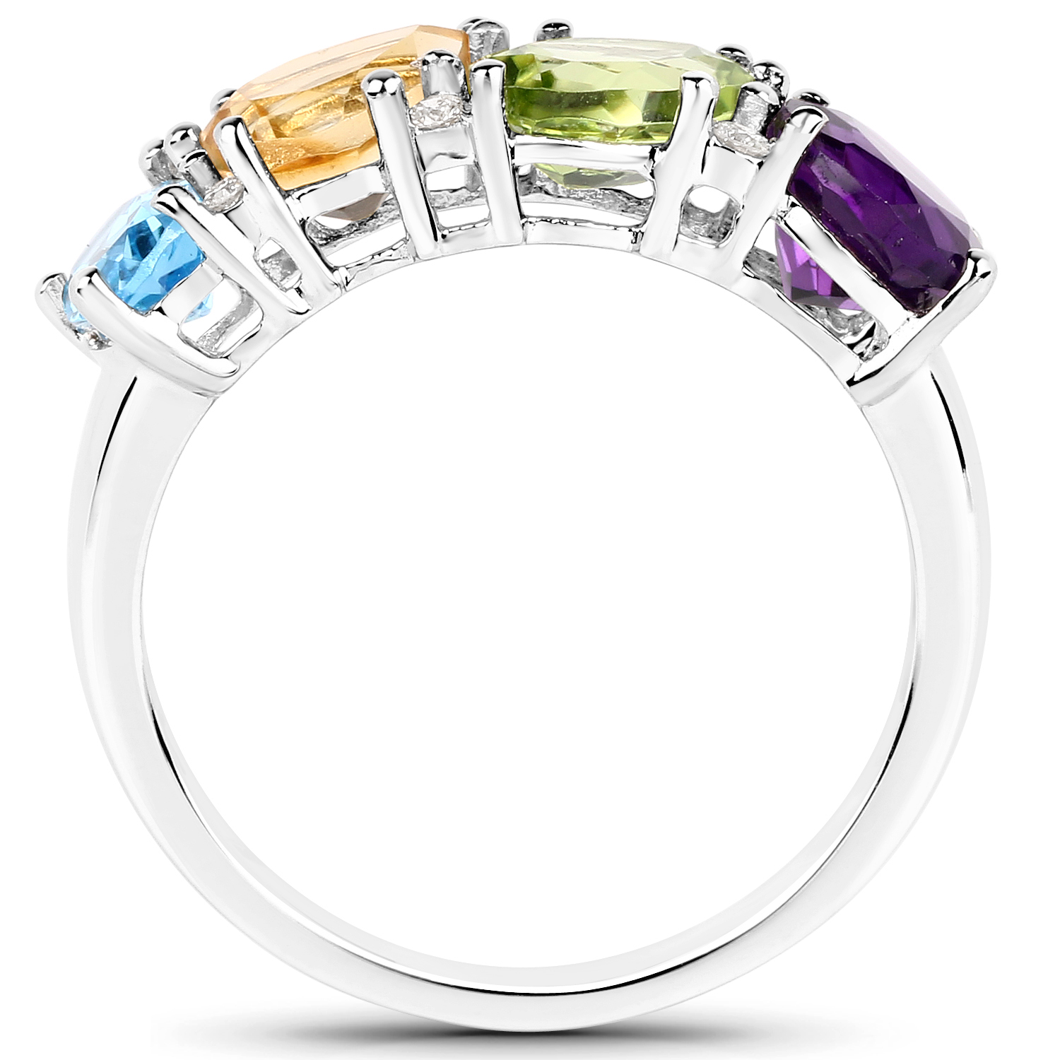 2.69 Carat Genuine Multi Stones 18K White Gold Ring