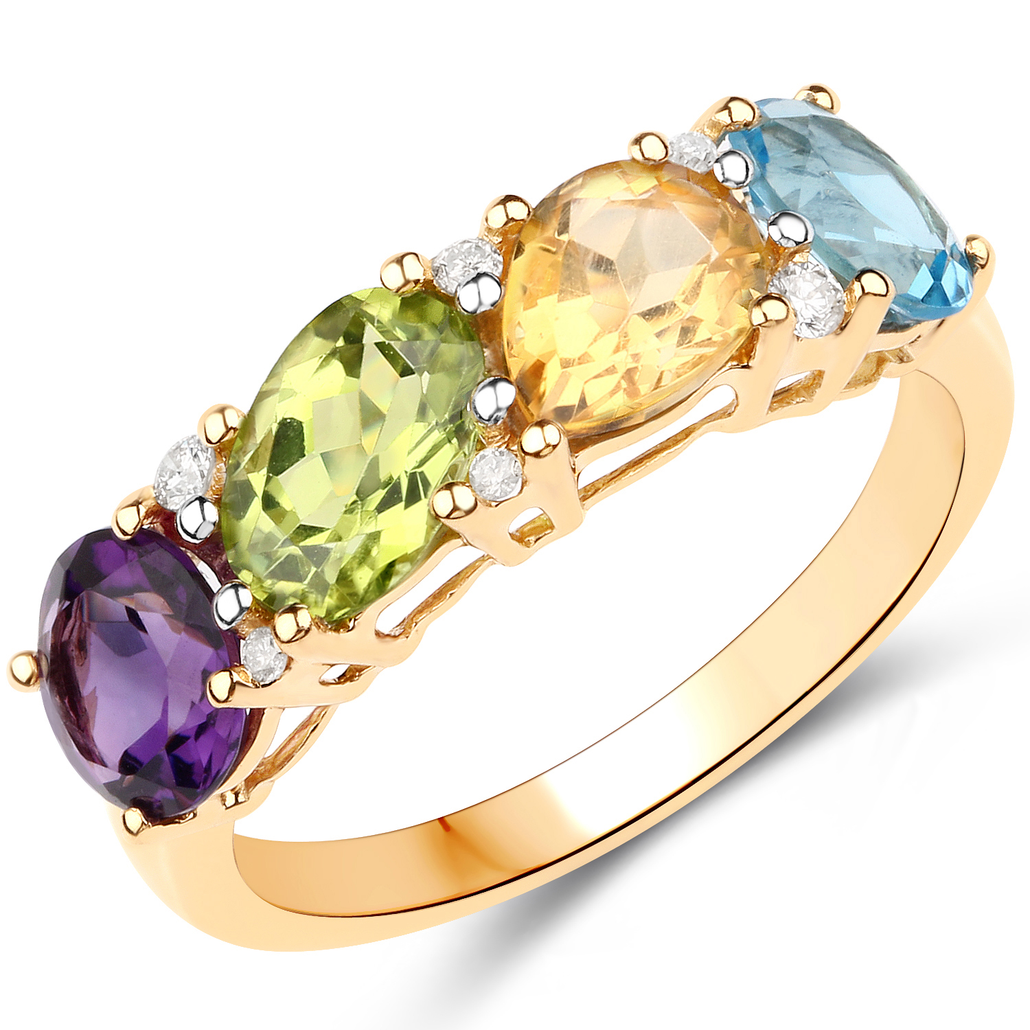 2.69 Carat Genuine Multi Stones 18K Yellow Gold Ring