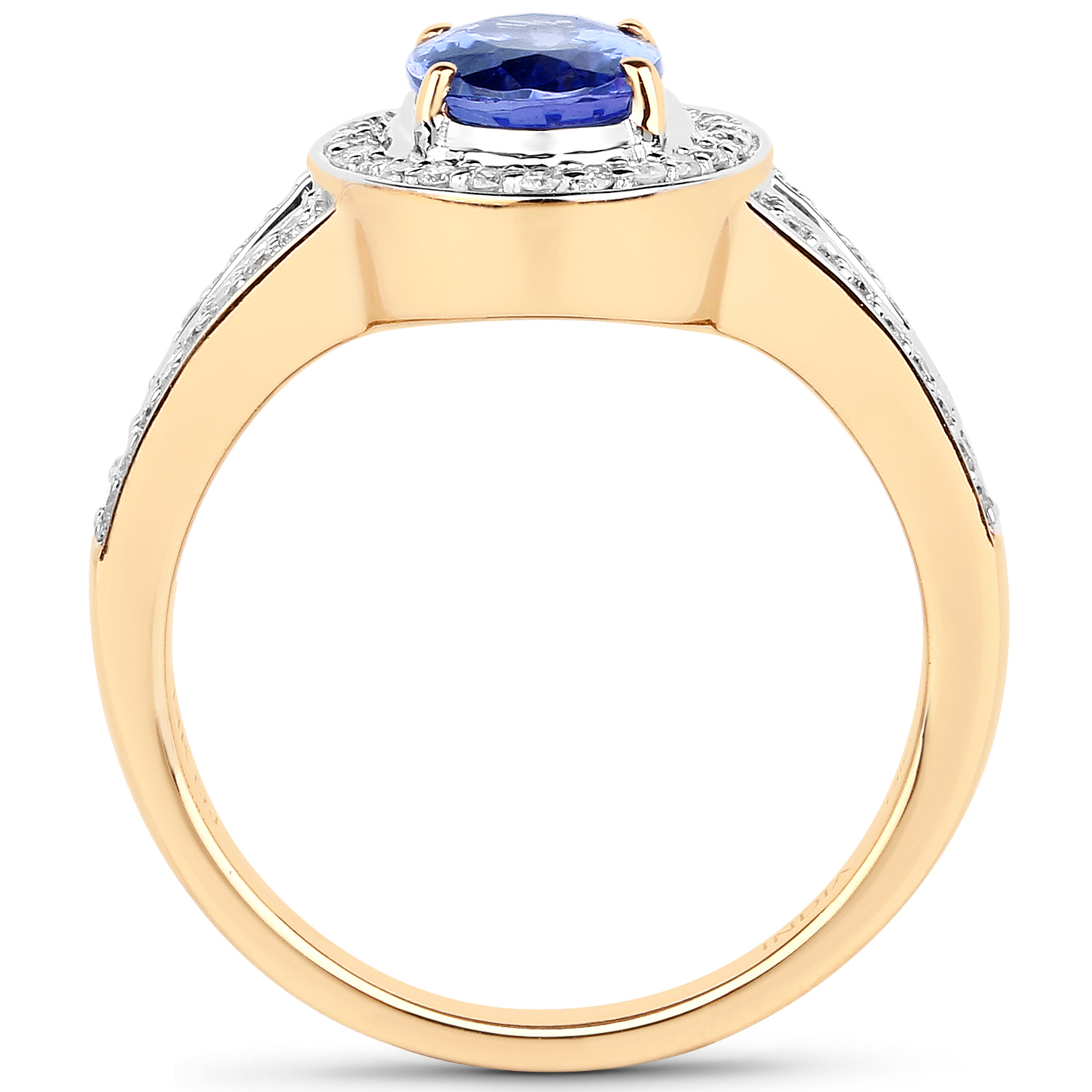 14K Yellow Gold 1.79 Carat Genuine Tanzanite and White Diamond Ring
