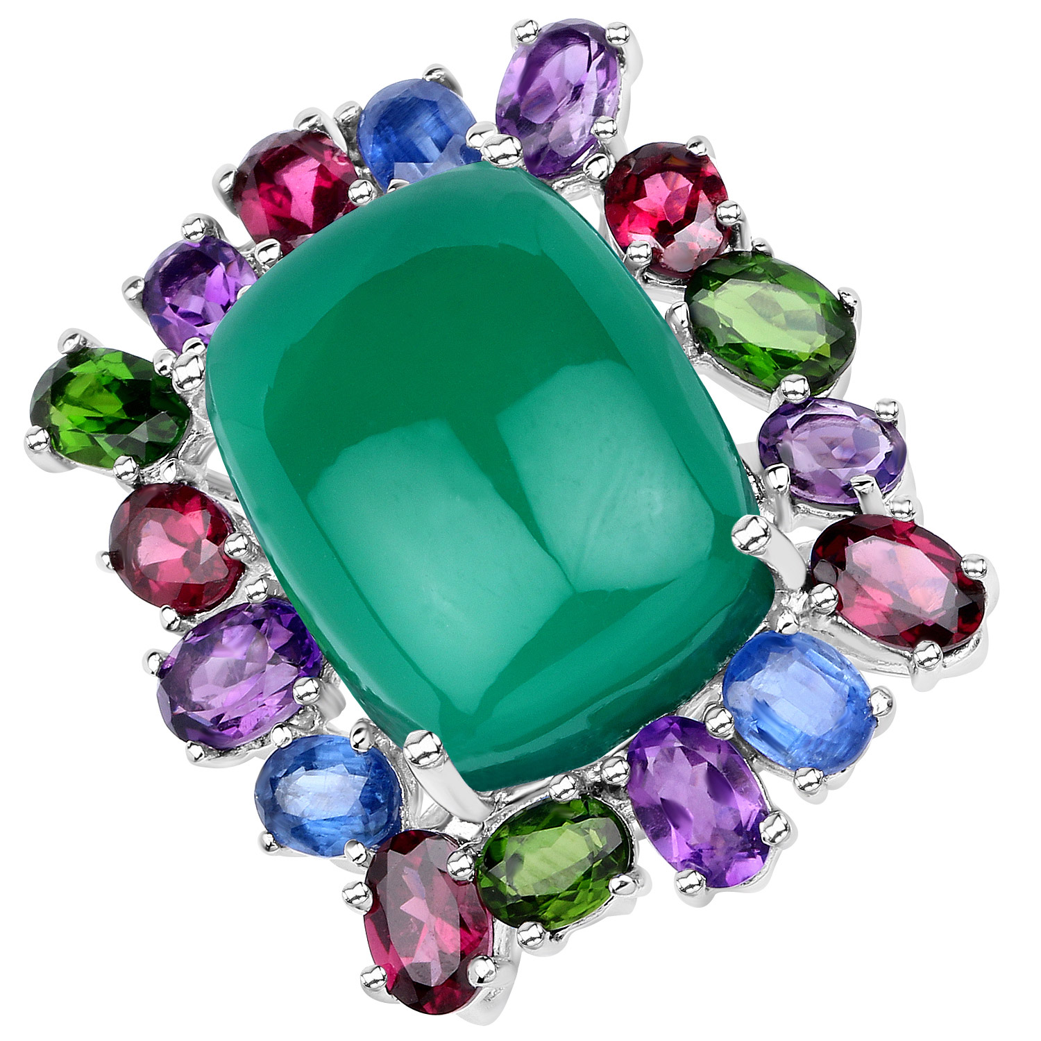 26.67 Carat Genuine Multi Stones .925 Sterling Silver Ring