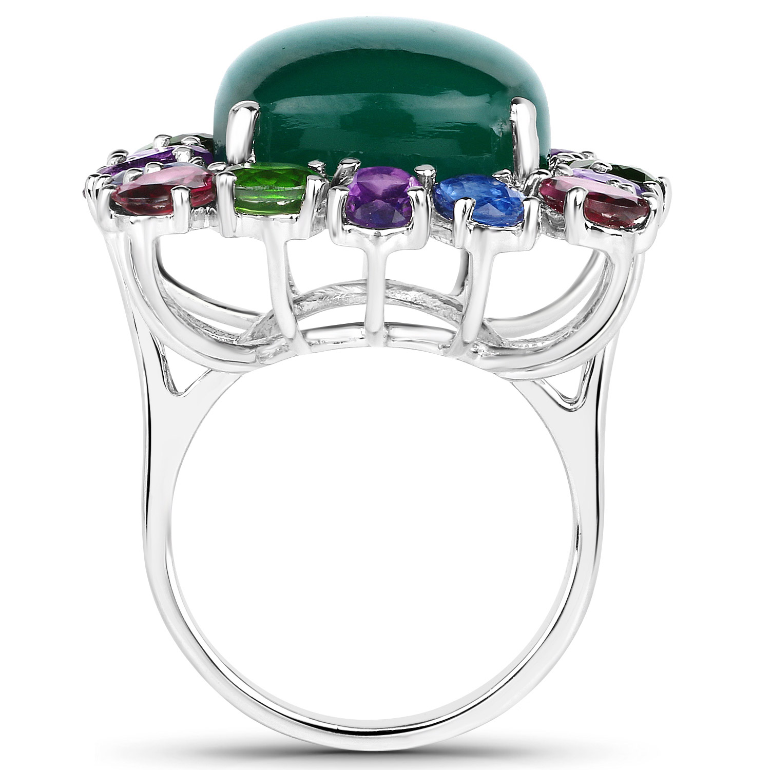 26.67 Carat Genuine Multi Stones .925 Sterling Silver Ring