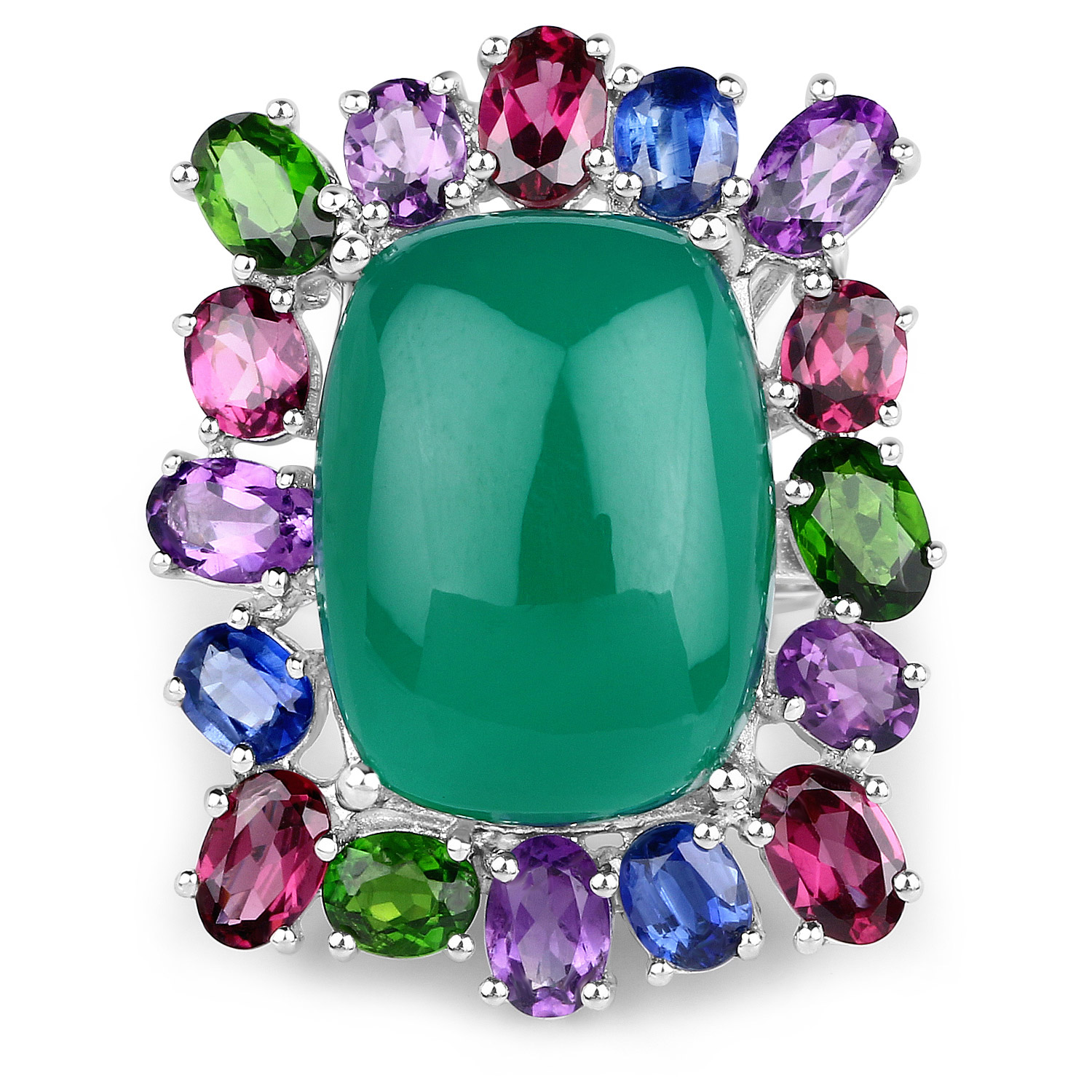 26.67 Carat Genuine Multi Stones .925 Sterling Silver Ring