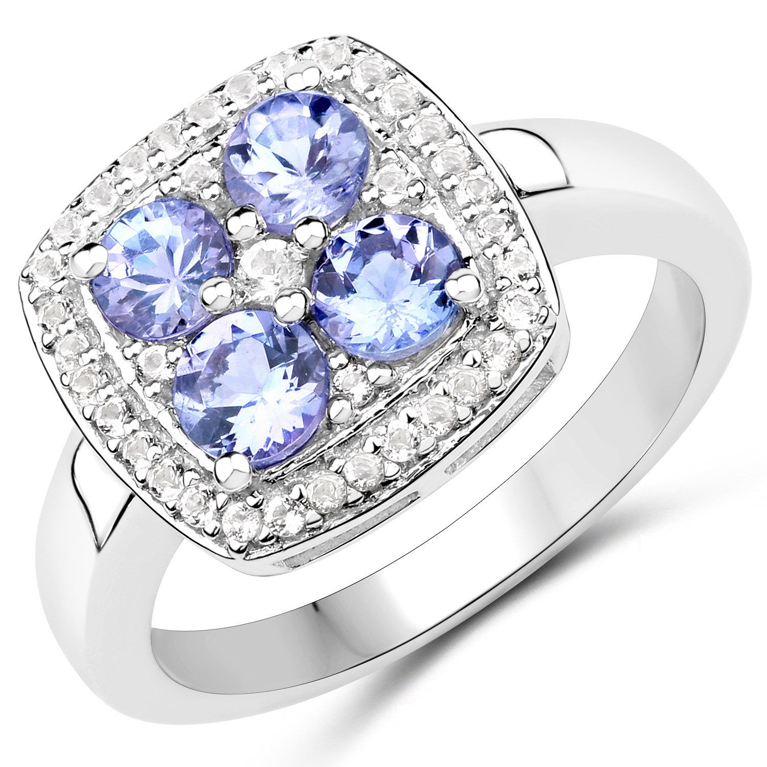 3.34 Carat Genuine Tanzanite and White Topaz .925 Sterling Silver 3 Piece Jewelry Set (Ring, Earrings, and Pendant w/ Chain)