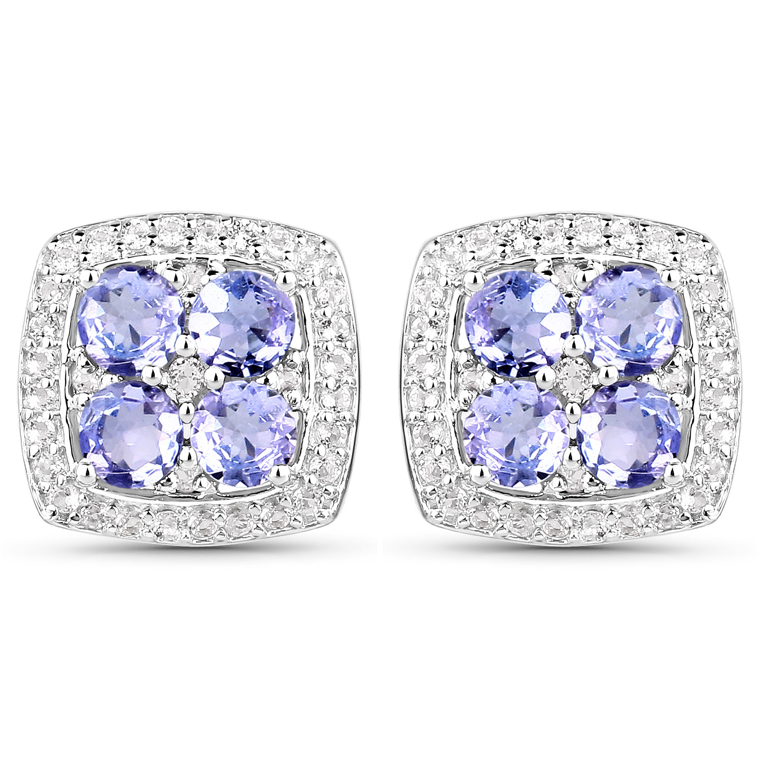 3.34 Carat Genuine Tanzanite and White Topaz .925 Sterling Silver 3 Piece Jewelry Set (Ring, Earrings, and Pendant w/ Chain)