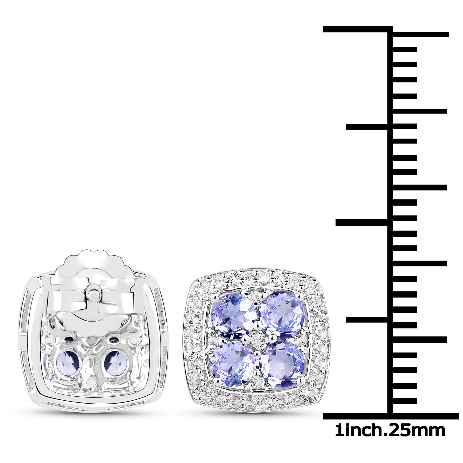 3.34 Carat Genuine Tanzanite and White Topaz .925 Sterling Silver 3 Piece Jewelry Set (Ring, Earrings, and Pendant w/ Chain)