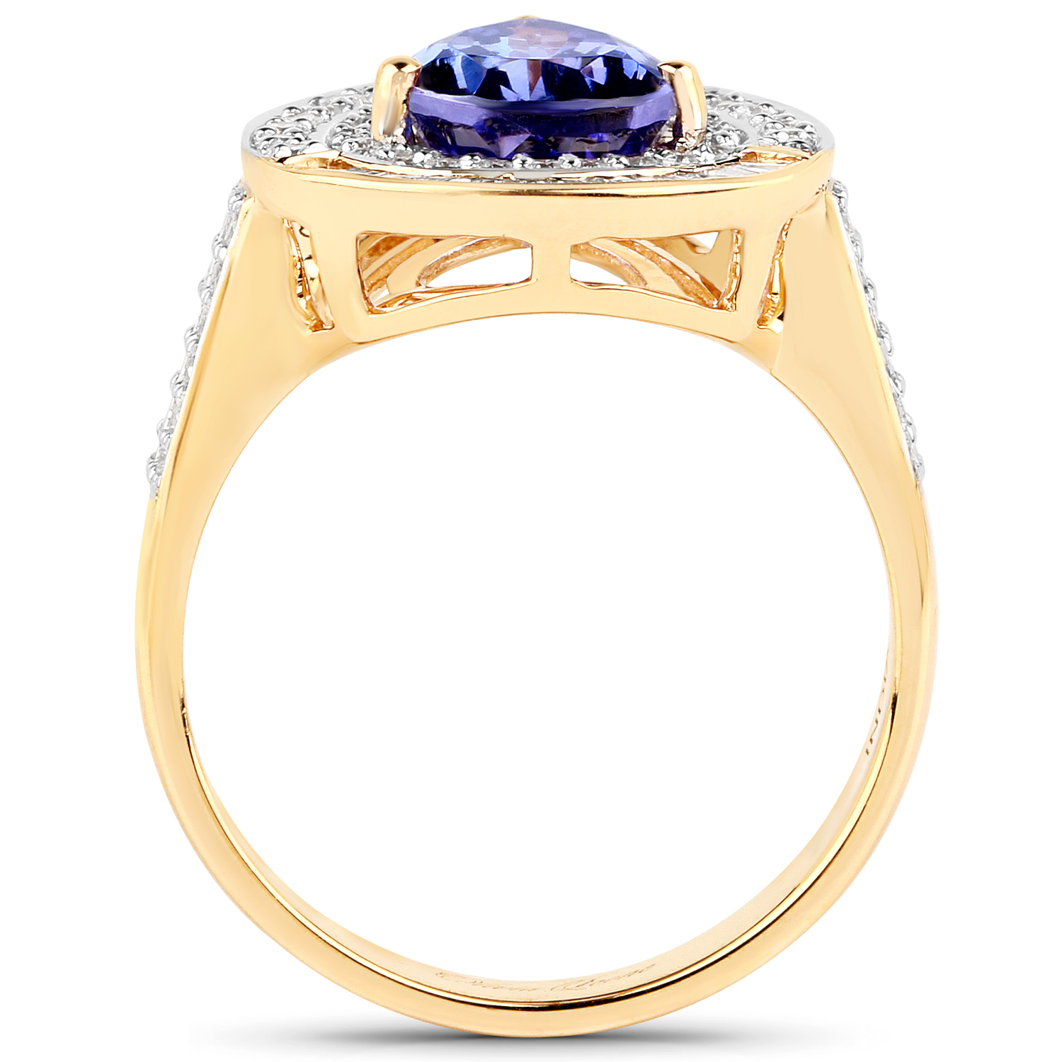 14K Yellow Gold 3.13 Carat Genuine Tanzanite and White Diamond Ring