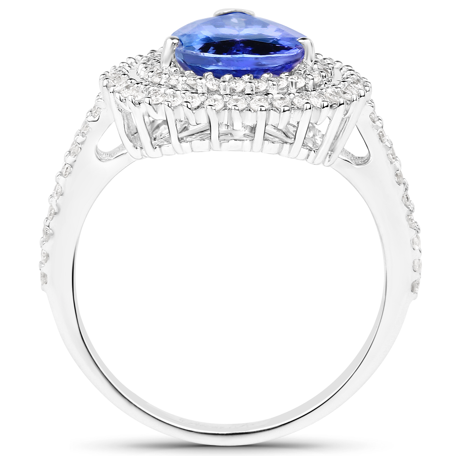 14K White Gold 3.25 Carat Genuine Tanzanite and White Diamond Ring