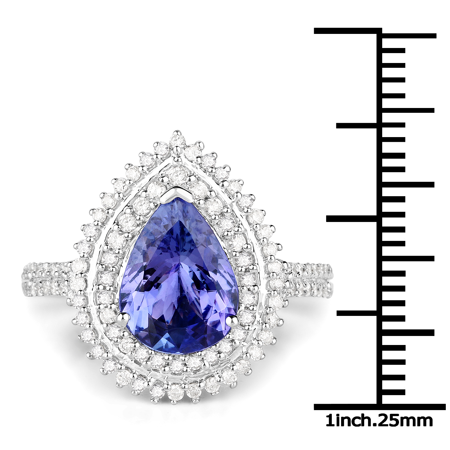14K White Gold 3.25 Carat Genuine Tanzanite and White Diamond Ring