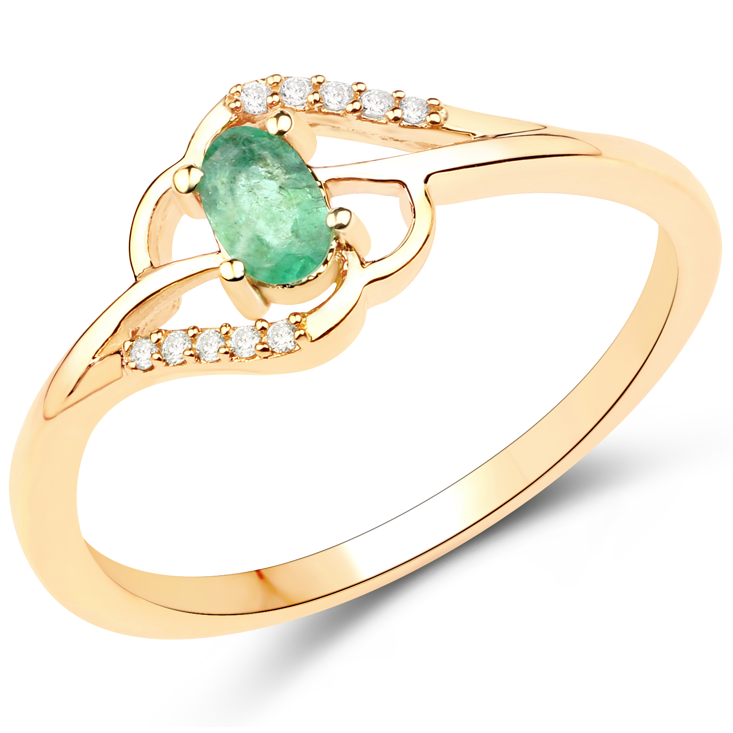 0.22 Carat Genuine Zambian Emerald and White Diamond 14K Yellow Gold Ring