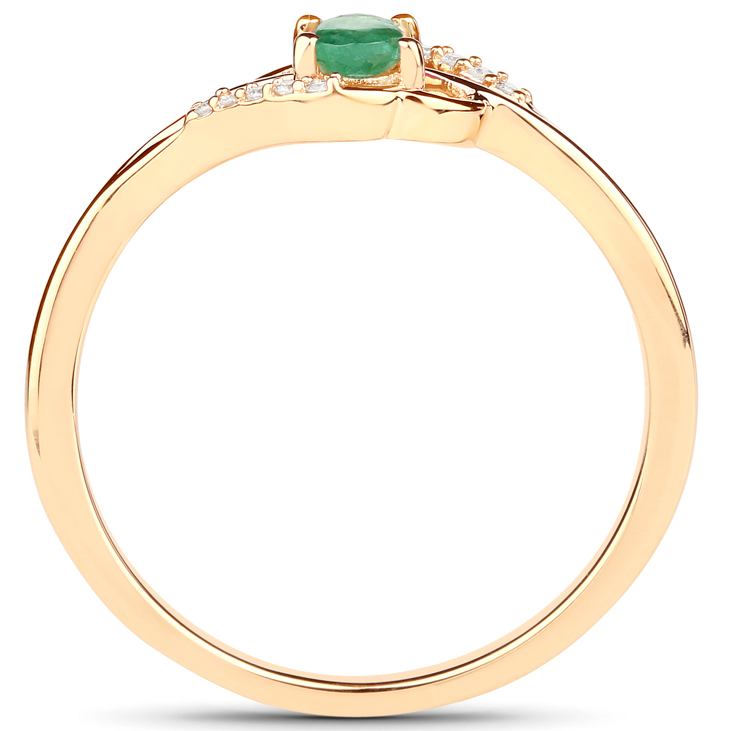 0.22 Carat Genuine Zambian Emerald and White Diamond 14K Yellow Gold Ring