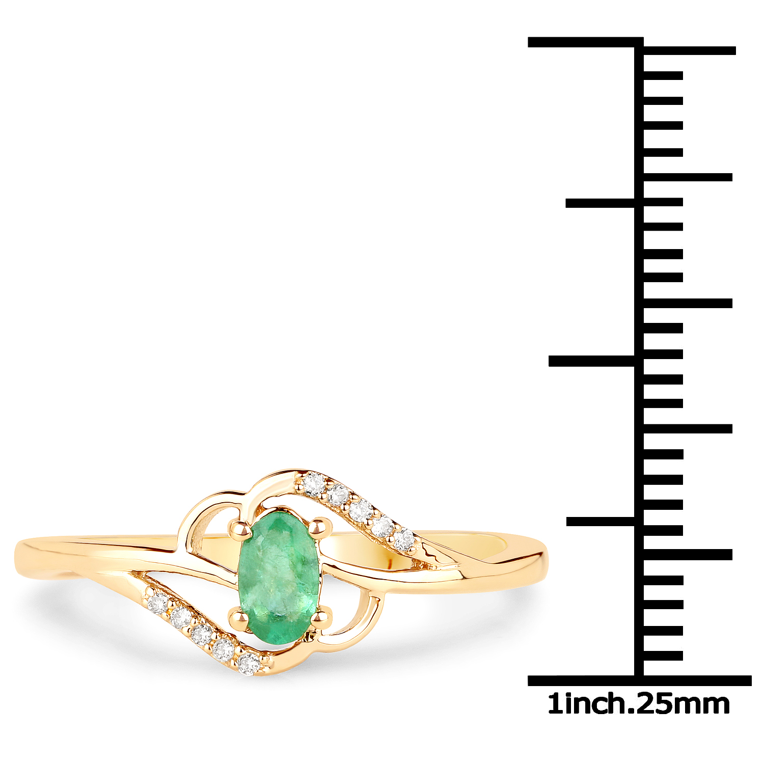 0.22 Carat Genuine Zambian Emerald and White Diamond 14K Yellow Gold Ring
