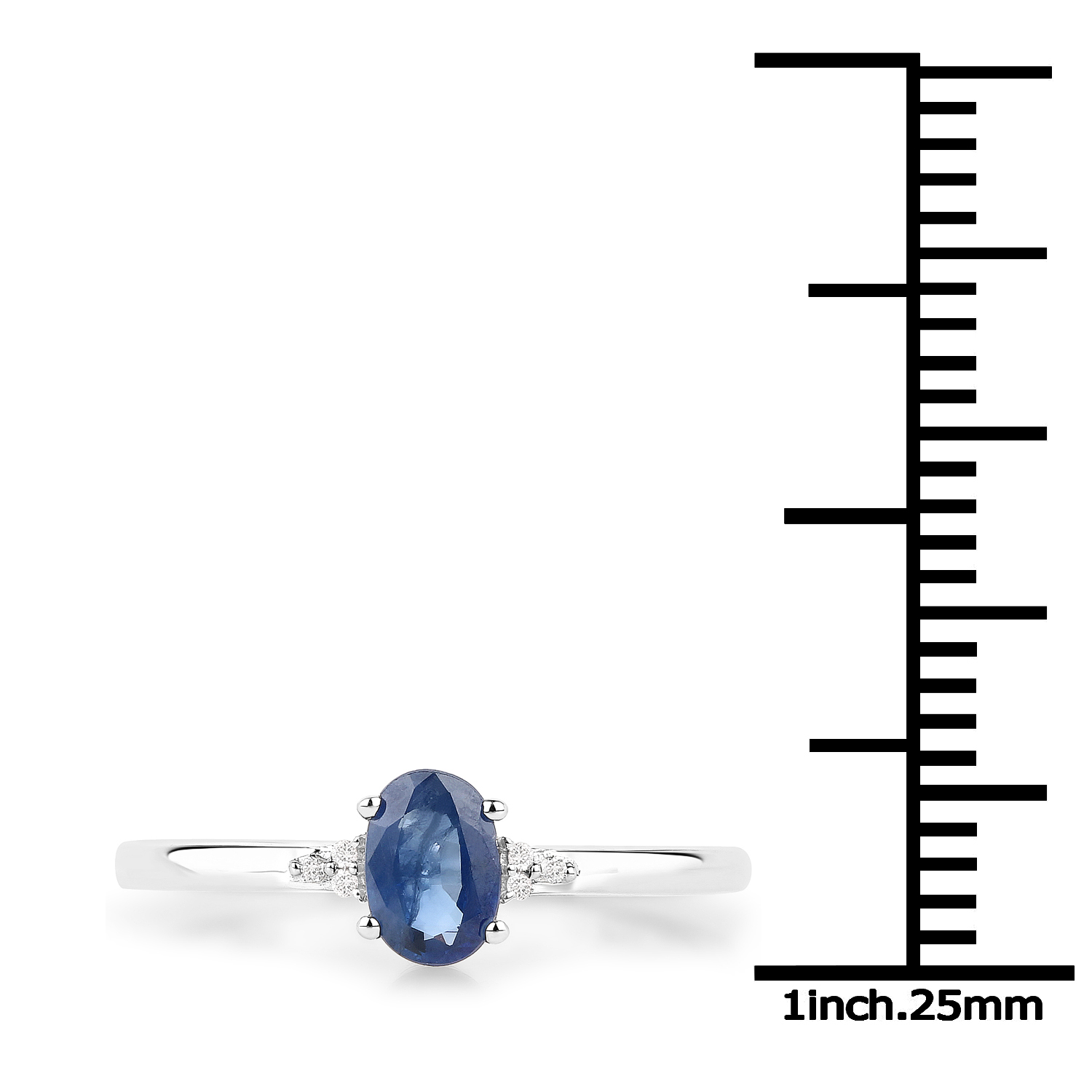 0.50 Carat Genuine Blue Sapphire and White Diamond 14K White Gold Ring
