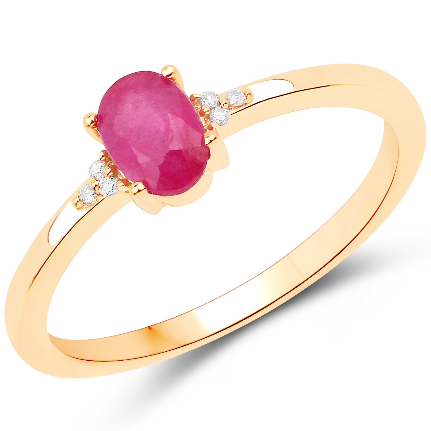 0.54 Carat Genuine Ruby and White Diamond 14K Yellow Gold Ring