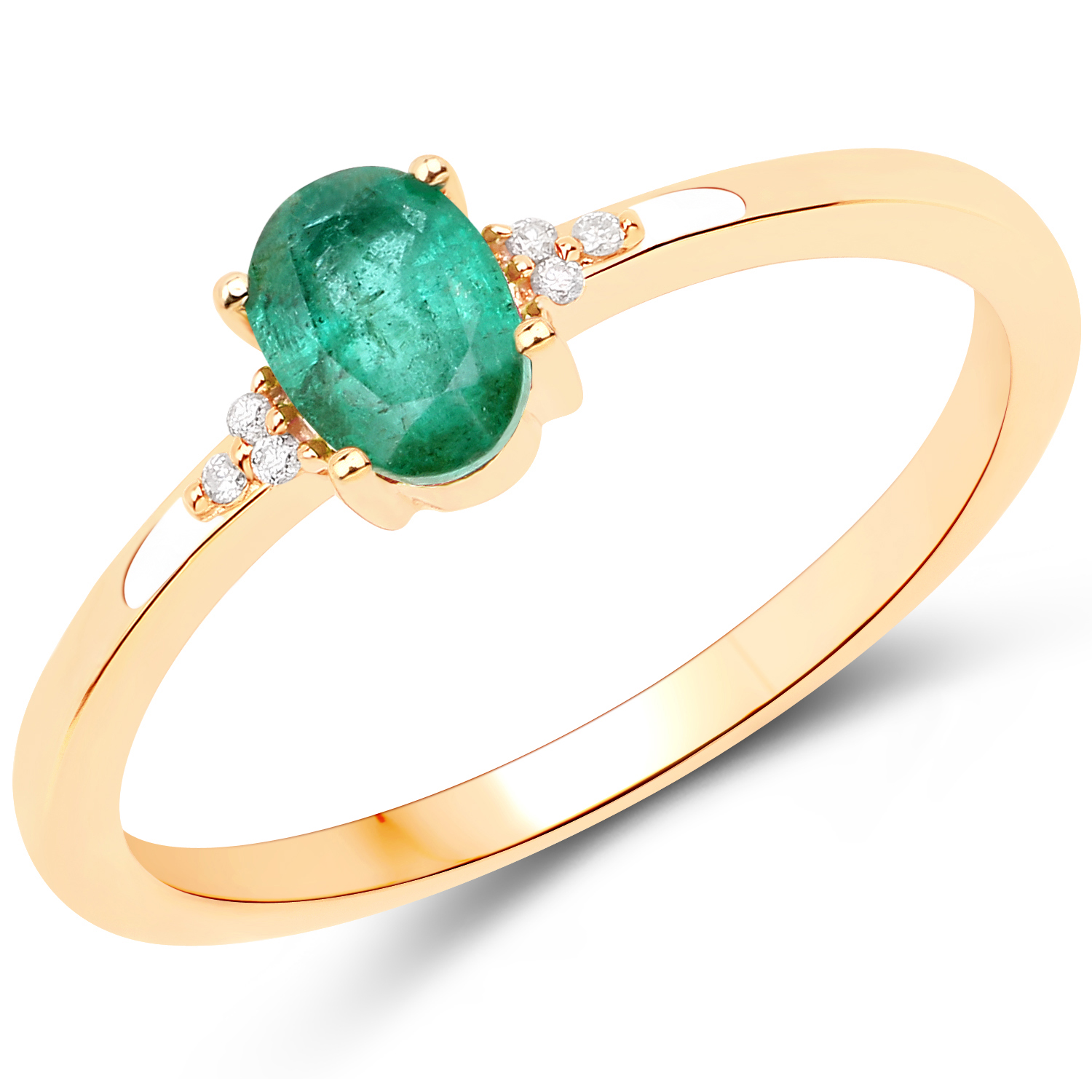 0.46 Carat Genuine Zambian Emerald and White Diamond 14K Yellow Gold Ring