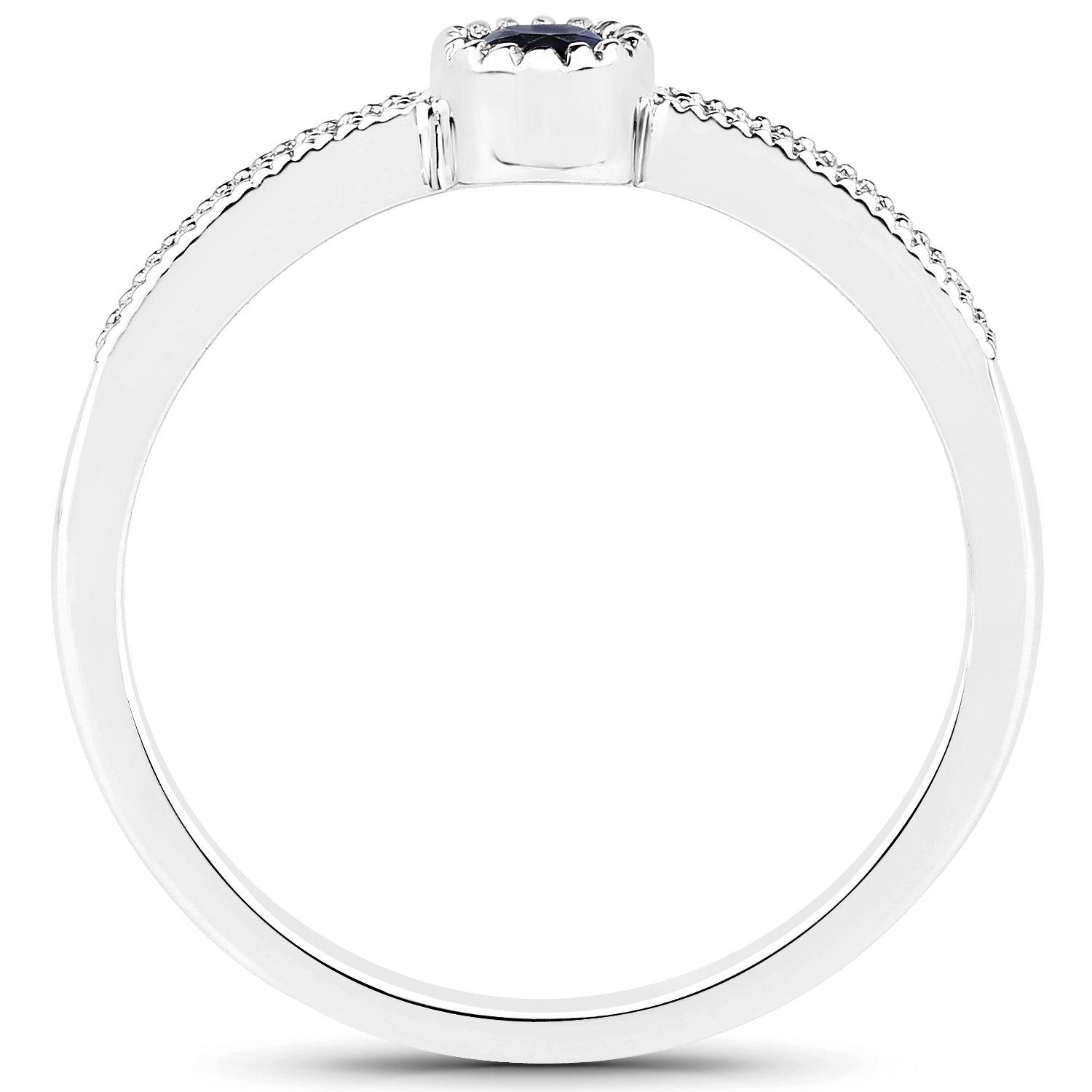 0.17 Carat Genuine Blue Sapphire and White Diamond 18K White Gold Ring