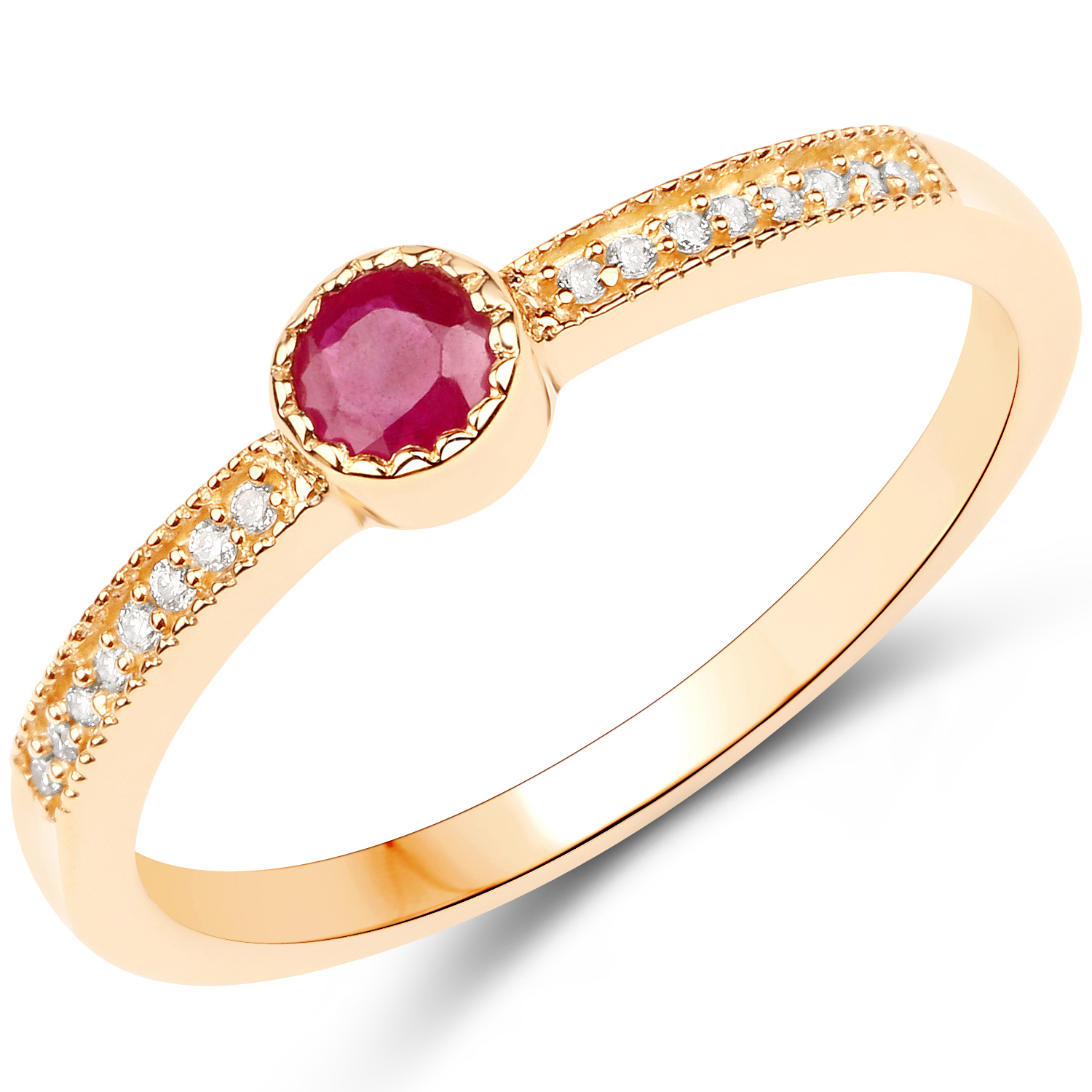 0.18 Carat Genuine Ruby and White Diamond 14K Yellow Gold Ring