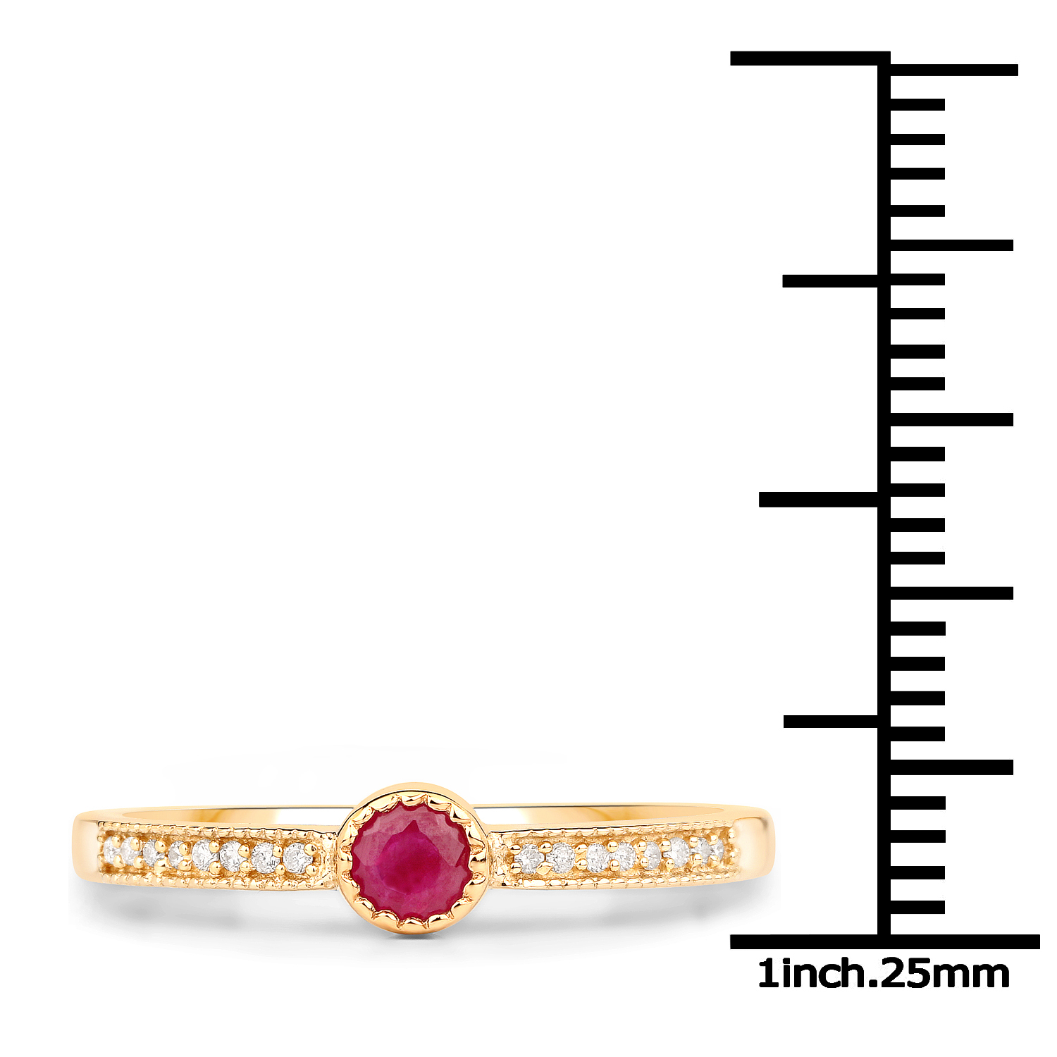 0.18 Carat Genuine Ruby and White Diamond 14K Yellow Gold Ring