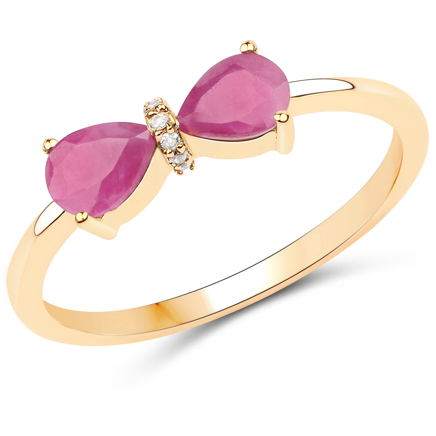 0.66 Carat Genuine Ruby and White Diamond 14K Yellow Gold Ring