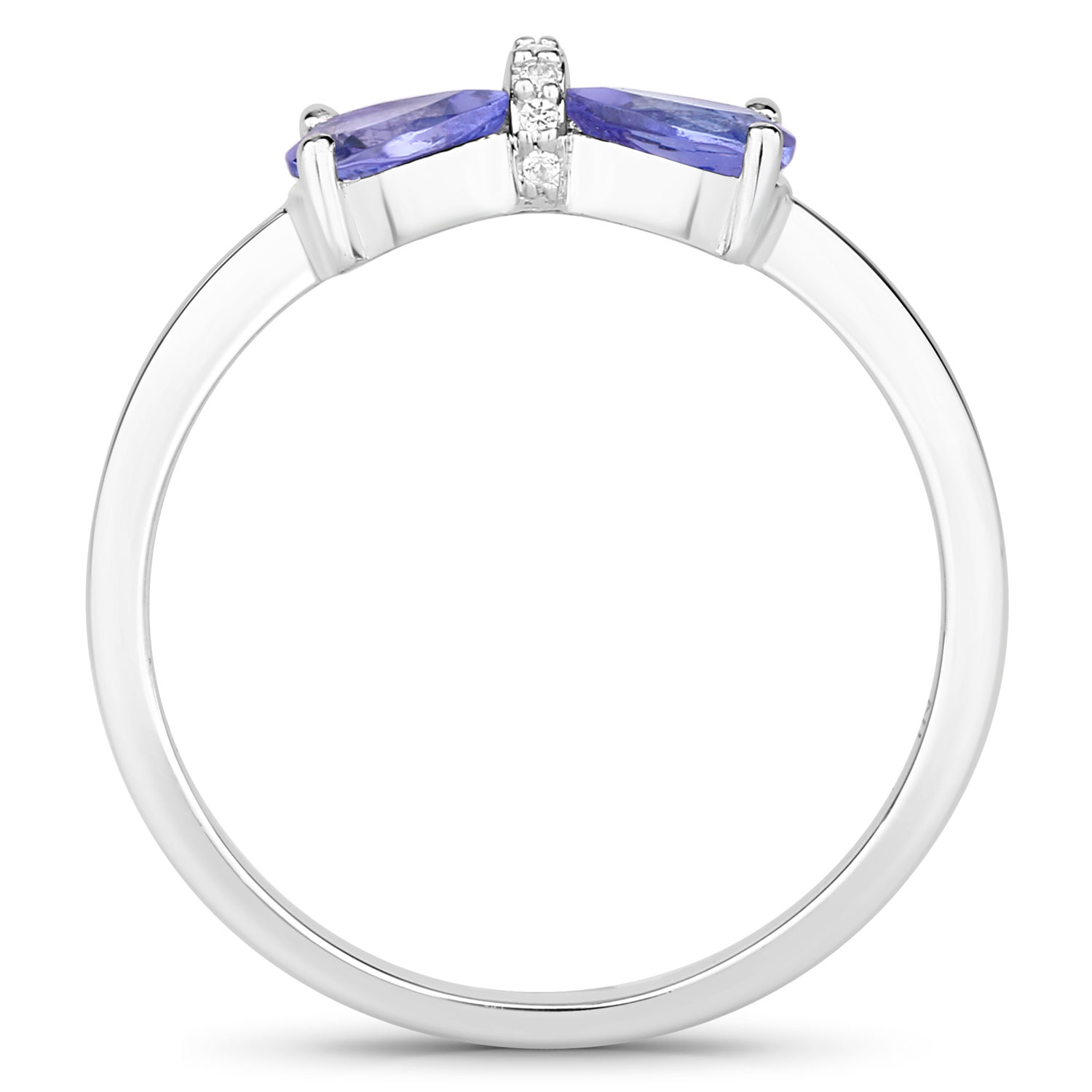 0.58 Carat Genuine Tanzanite and Created White Sapphire .925 Sterling Silver Ring