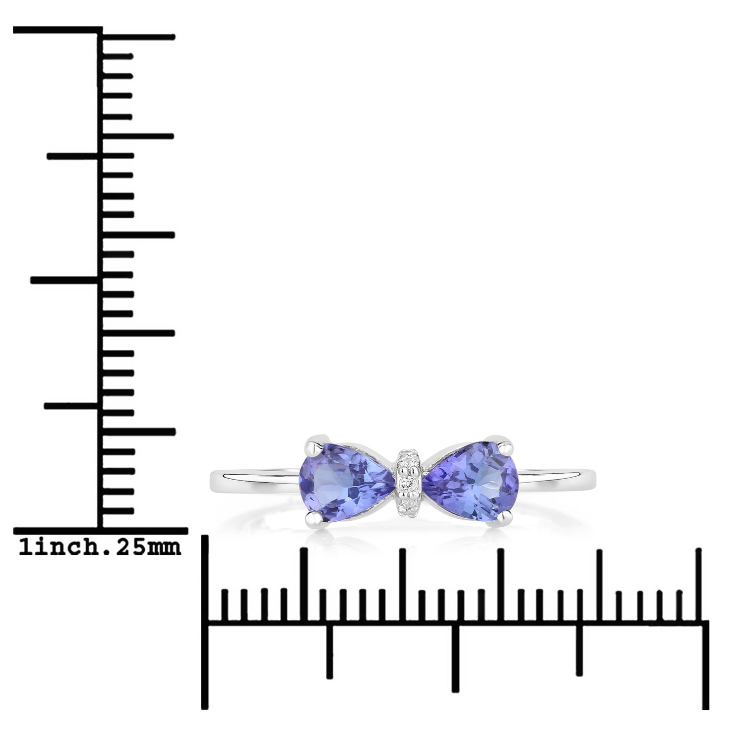 0.58 Carat Genuine Tanzanite and Created White Sapphire .925 Sterling Silver Ring