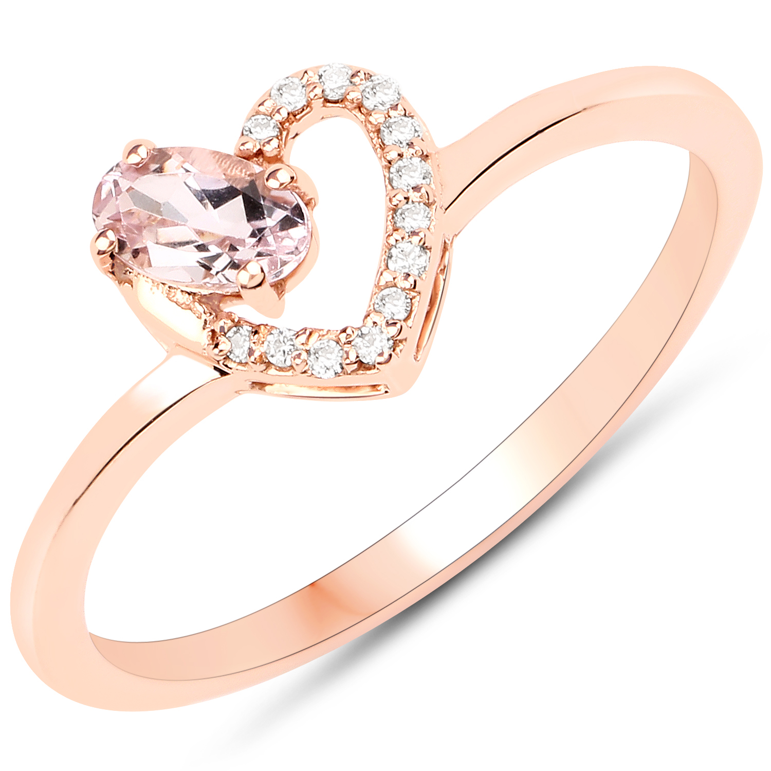 0.26 Carat Genuine Morganite and White Diamond 18K Rose Gold Ring