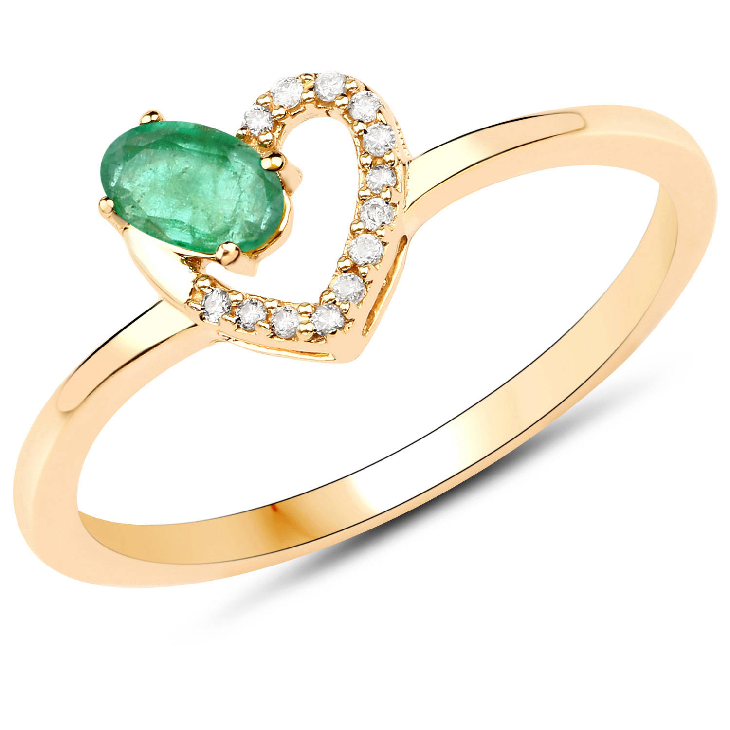 0.23 Carat Genuine Zambian Emerald and White Diamond 18K Yellow Gold Ring