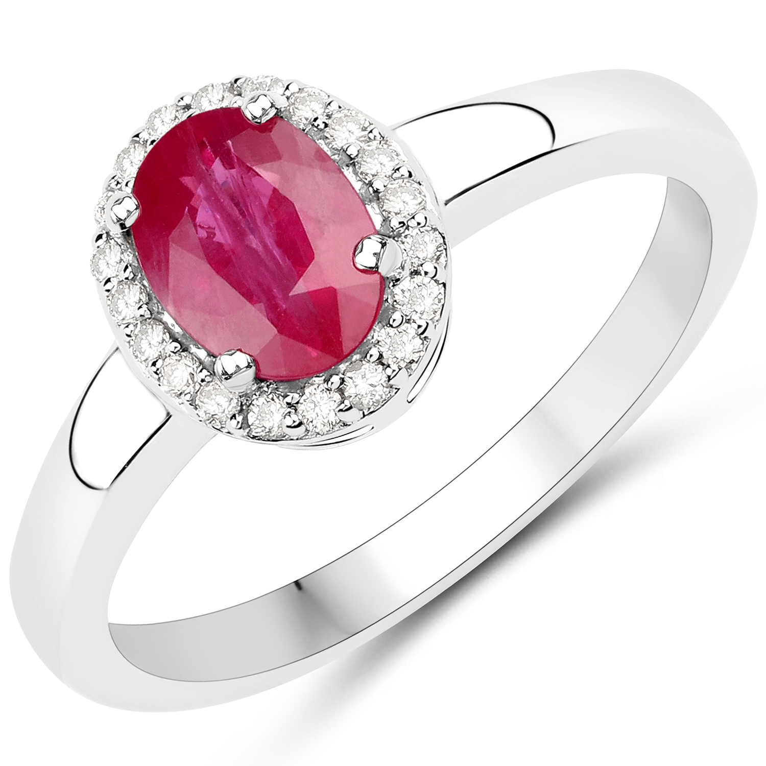 0.95 Carat Genuine Ruby and White Diamond 18K White Gold Ring