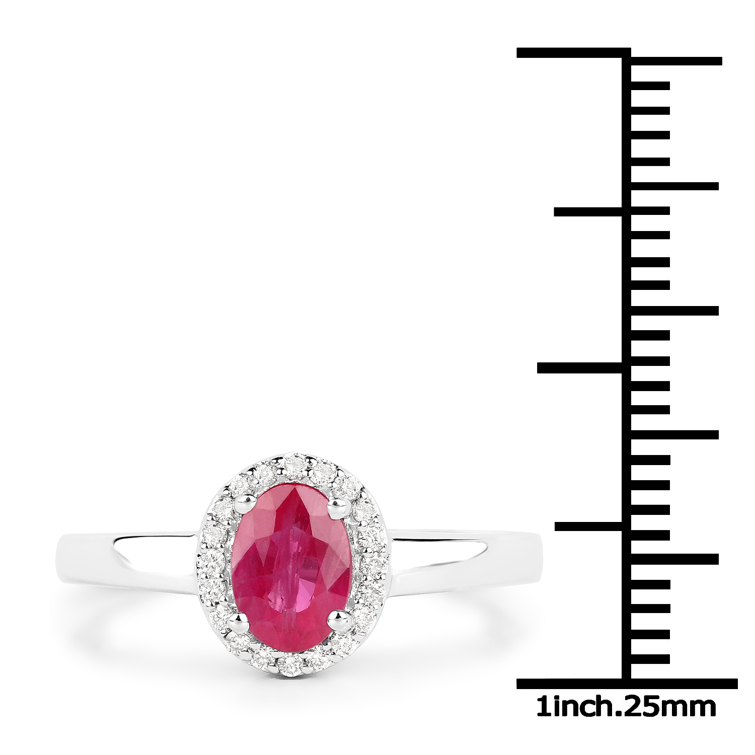0.95 Carat Genuine Ruby and White Diamond 18K White Gold Ring