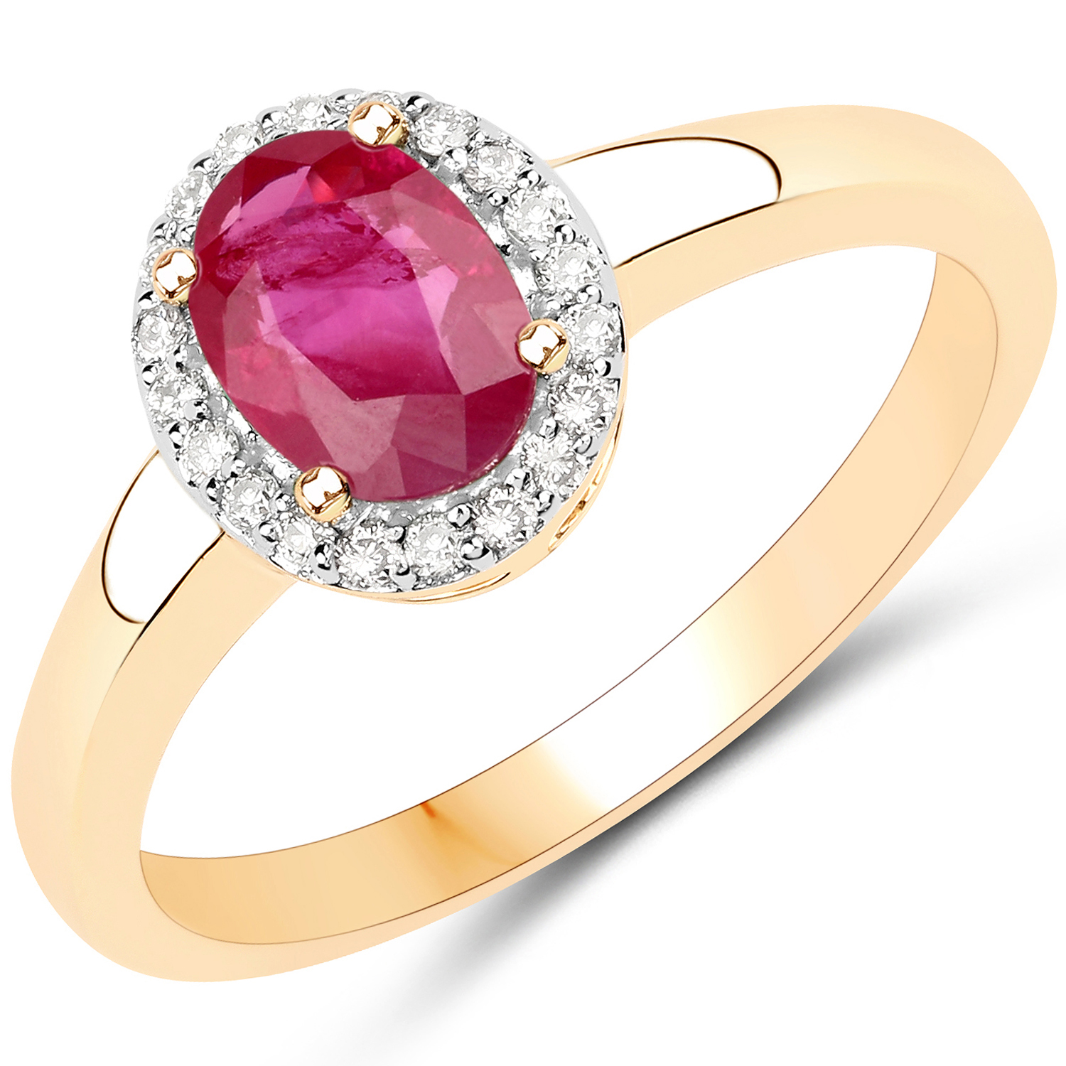 0.95 Carat Genuine Ruby and White Diamond 18K Yellow Gold Ring