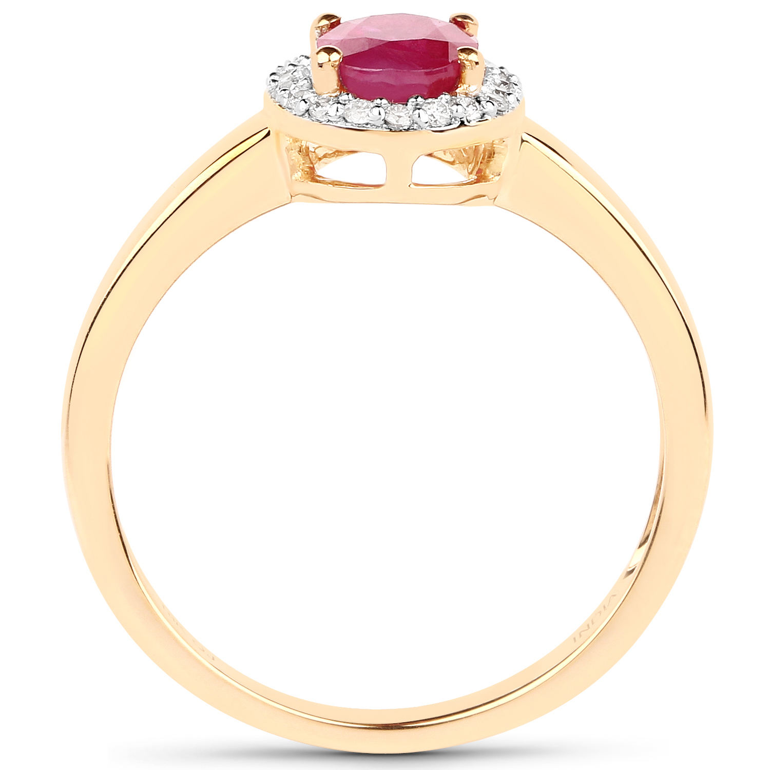 0.95 Carat Genuine Ruby and White Diamond 18K Yellow Gold Ring