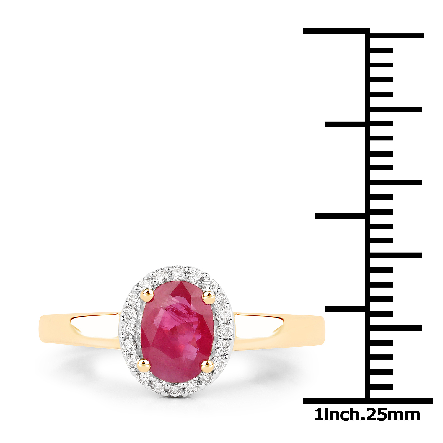 0.95 Carat Genuine Ruby and White Diamond 18K Yellow Gold Ring