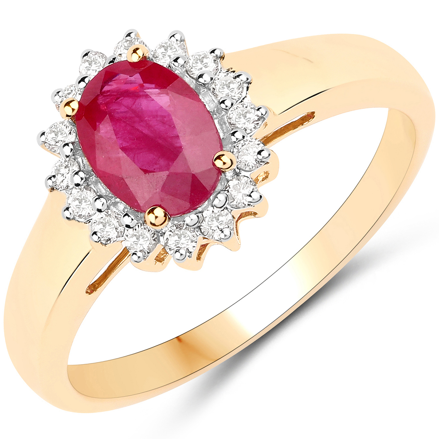 1.01 Carat Genuine Ruby and White Diamond 18K Yellow Gold Ring