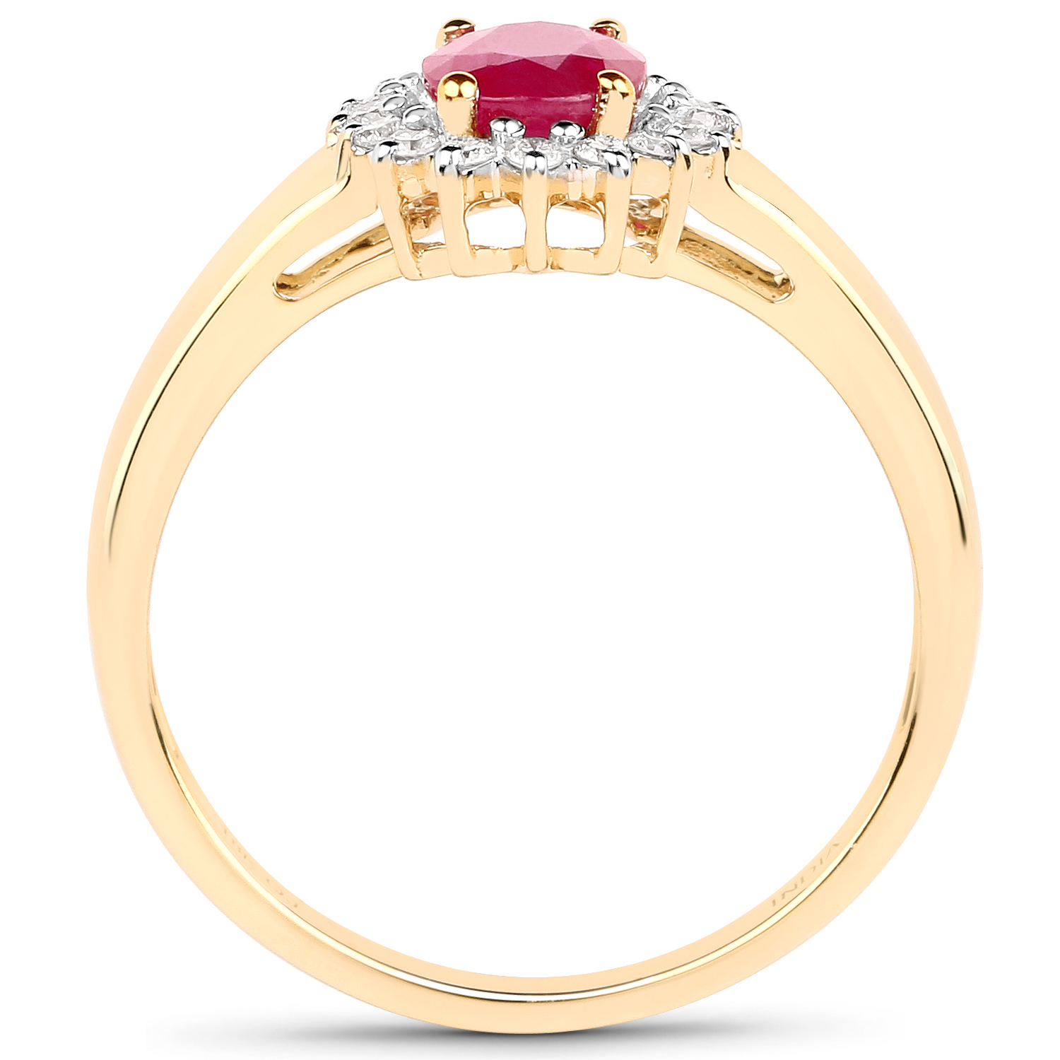 1.01 Carat Genuine Ruby and White Diamond 18K Yellow Gold Ring