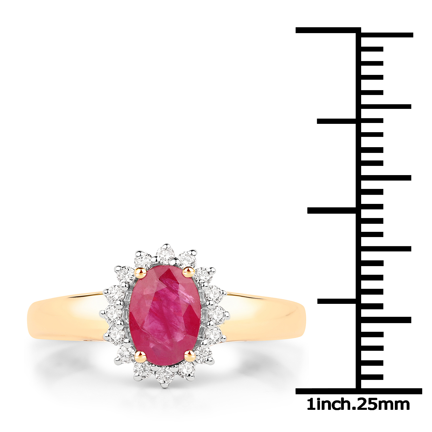 1.01 Carat Genuine Ruby and White Diamond 18K Yellow Gold Ring