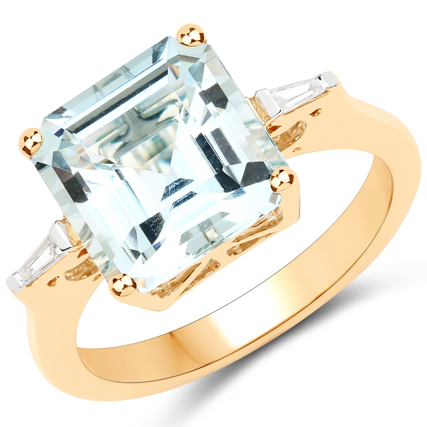 4.11 Carat Genuine Aquamarine and White Diamond 14K Yellow Gold Ring
