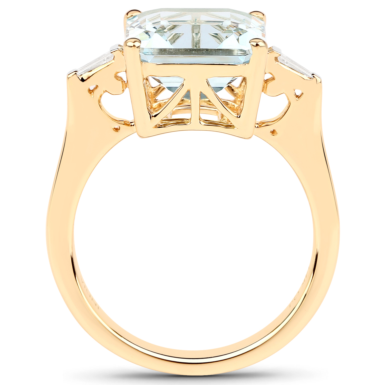 4.11 Carat Genuine Aquamarine and White Diamond 14K Yellow Gold Ring